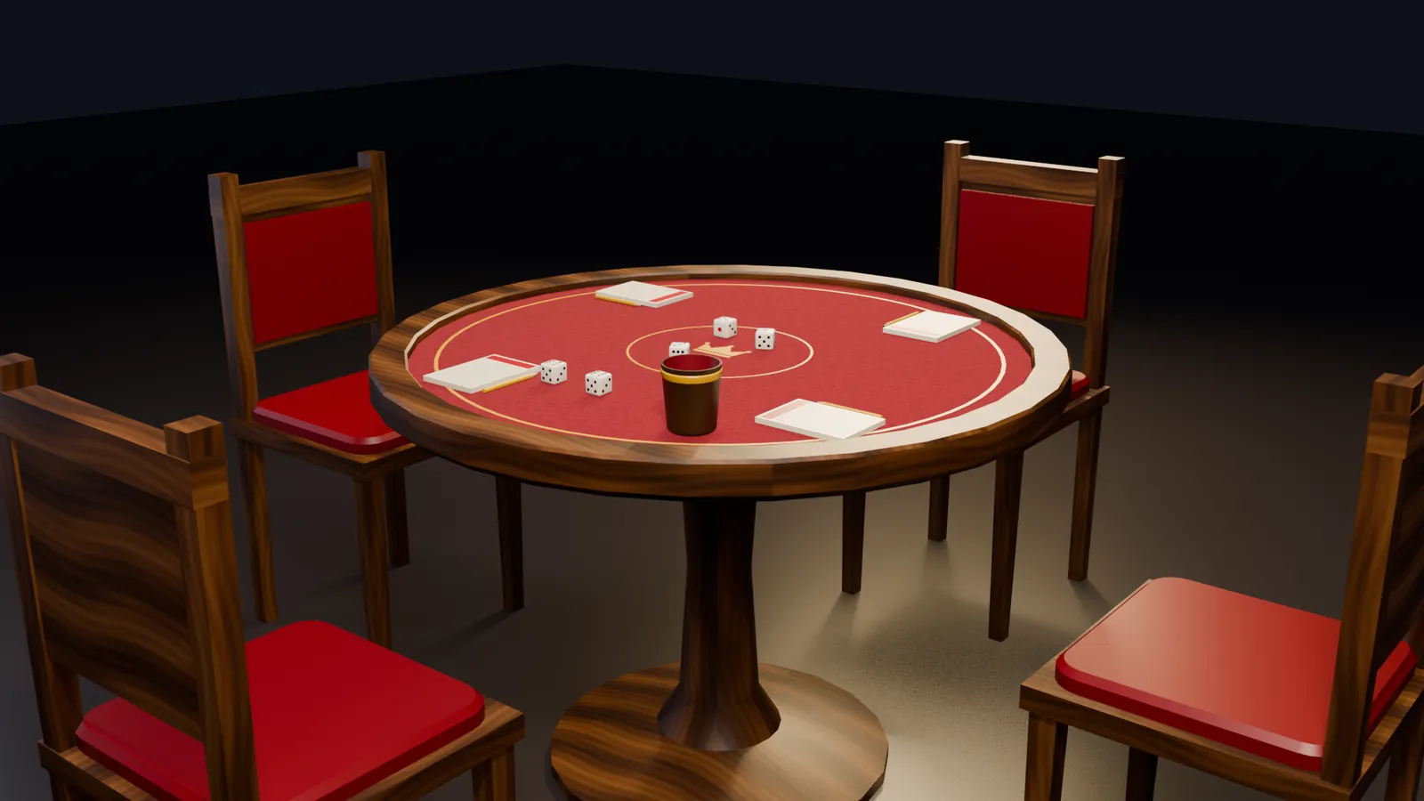 The Dice Kings table with cup, dice and score pads