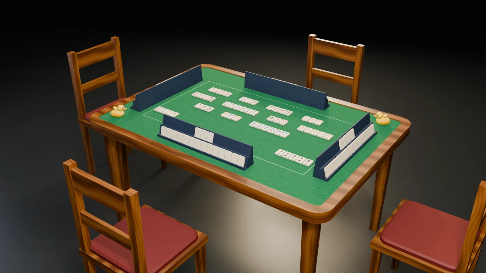 The Rummiduck table with racks and tiles